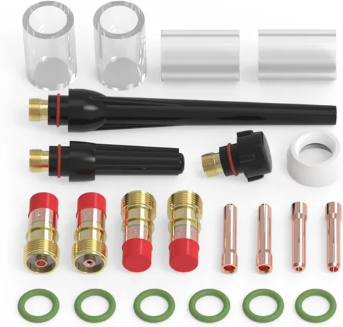 Miniatura 2 de TOOLIOM Kit de 22 piezas de accesorios para antorcha de soldadura TIG, lente de gas gruesa #10, copa de vidrio, tapa trasera para WP-17/18/26
