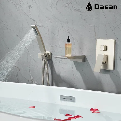 Miniatura 6 de DASAN SA-TF01WH-BN - Grifo de llenado de bañera en cascada con ducha de mano, moderno grifo de bañera de níquel cepillado con válvula de alto caudal