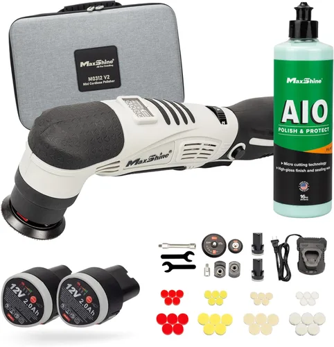 Miniatura 12 de Maxshine Mini pulidora inalámbrica profesional de 3 piezas con kit de compuesto de corte y pulido (M0312 V2) - Ligero (1.93 libras), 6 velocidades