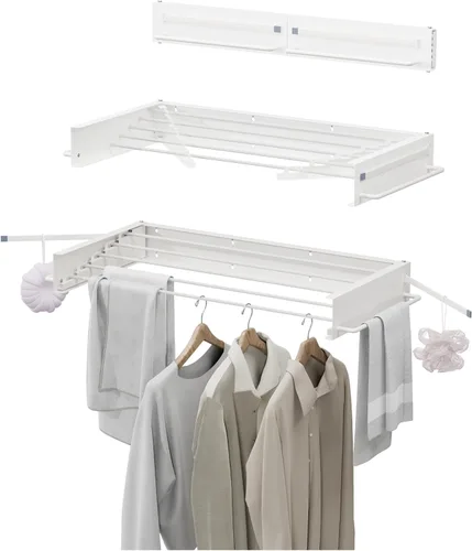 JOOM Estante de secado de ropa plegable, estante de secado montado en la pared, estante de secado de ropa, 31.5 pulgadas de ancho, 5 varillas de