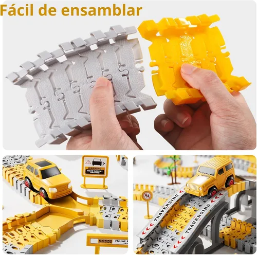 Miniatura 5 de iHaHa - Juguetes de pistas de carreras de construcción para niños pequeños de 3, 4, 5, 6 años, 2 piezas de autos de carreras eléctricos y 4 piezas