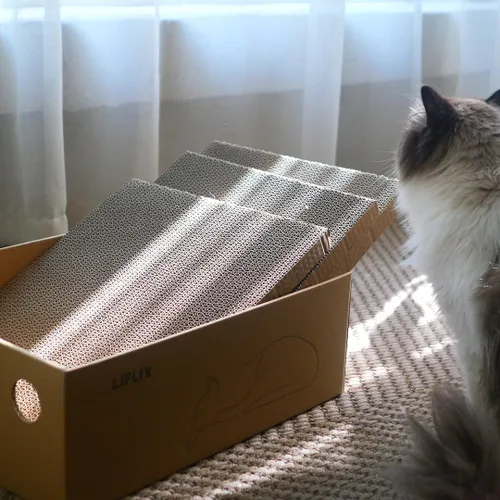 Miniatura 7 de LIFLIX Rascador de cartón para gatos con 2 cajas, 6 almohadillas reversibles para arañazos en caja rascador grande para gatos, 17.1 pulgadas x 13.2