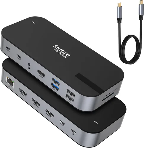 Selore - Base USB C 3 HDMI, estación de acoplamiento para triple monitor, estación de acoplamiento para laptop 16 en 1, 3 monitores con triple HDMI,