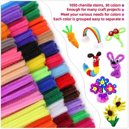 Miniatura 2 de Limpiadores de tuberías de Yalumo, tallos de chenilla de 1050 piezas, 30 colores surtidos para manualidades, artes creativas, proyectos DIY
