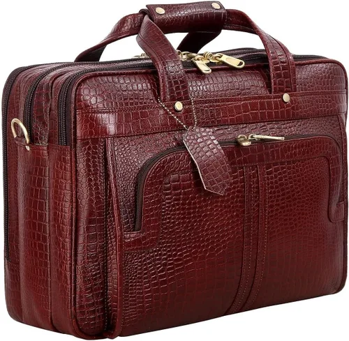 Maletines de cuero de grano completo de 16 pulgadas para computadora portátil, bolsas de hombro para hombres y mujeres, bolsa de trabajo de Marrón