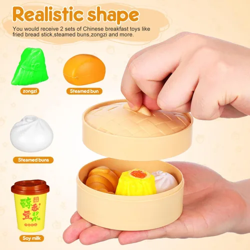 Miniatura 4 de Toyvian Play Food 26pcs Juego de juguete de simulación Bollos de vapor Juguete chino desayuno para niños Juego de cocina Plato de cocina Plato