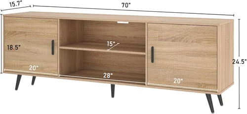 Miniatura 2 de Soporte de TV moderno de mediados de siglo, 70 pulgadas para TV de 75 pulgadas, madera con almacenamiento, centro de entretenimiento para sala