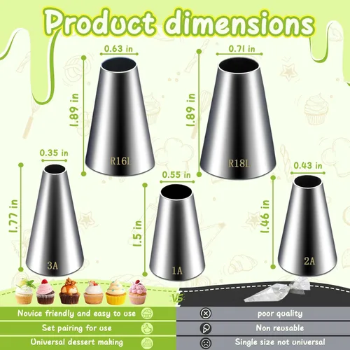 Miniatura 6 de Hendiy - Juego de 5 puntas redondas grandes, acero inoxidable Decoración profesional de la torta, punta de glaseado, para las galletas