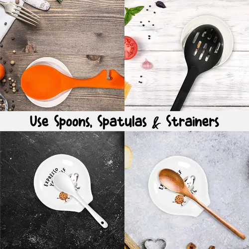Miniatura 3 de Soporte para cuchara de cerámica blanca de 4 pulgadas con cuchara, soporte para cuchara de café para cocina, accesorios de barra de café, soporte