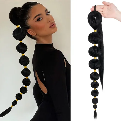 Miniatura 14 de Benehair Extensión de cola de caballo con cordón, 24 pulgadas de largo, pelo sintético lacio, extensiones de cabello de cola de caballo con clip