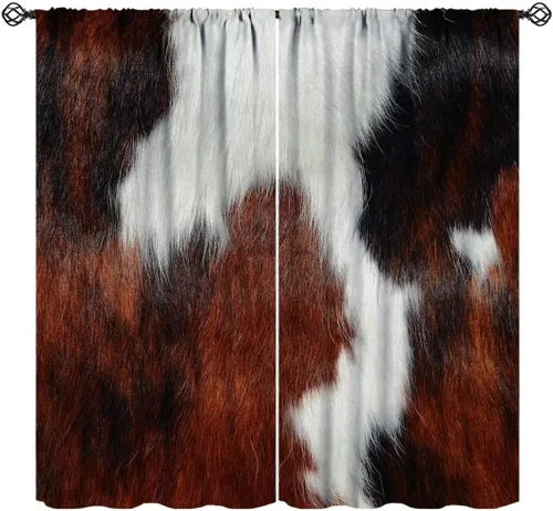 Miniatura 36 de Cortinas con estampado de piel de vaca, cortinas de piel de granja occidental, cortinas rústicas de granja de vaca marrón y blanca para niños, Piel