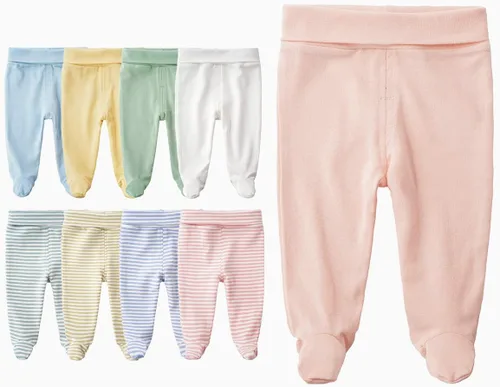 Miniatura 5 de Pantalones de algodón con pies de cintura alta para recién nacidos, para bebés de 0 a 12 meses, paquete de 3 unidades, 1 paquete