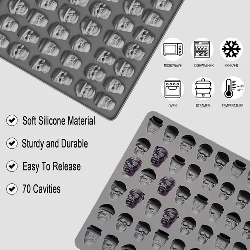 Miniatura 3 de Moldes de silicona de calavera para Halloween, 70 moldes de silicona de grado alimenticio para Halloween, para gomitas, galletas, dulces, dulces
