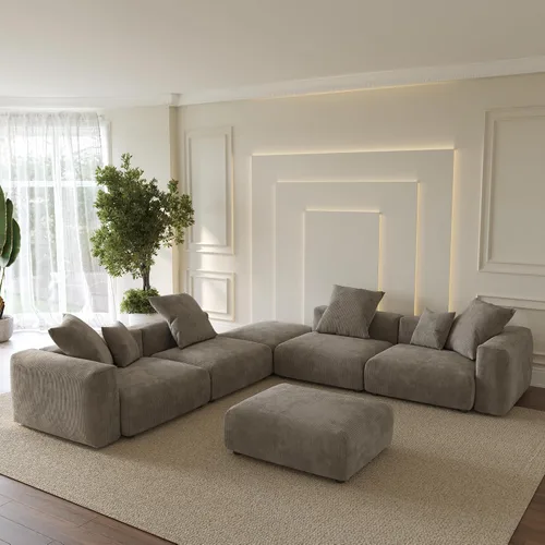 Miniatura 36 de WJShome Cloud Couch Sofá Seccional Modular, Sofá en Forma de L de 102 pulgadas con Otomana, Sofá de Pana Beige de 3 Asientos, Sofá Seccional