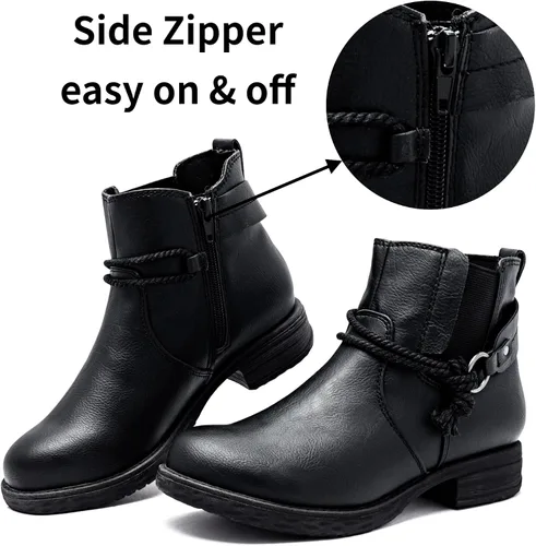 Miniatura 3 de Ataiwee Botines para mujer, tacón grueso con cremallera lateral, botines cortos de moda.