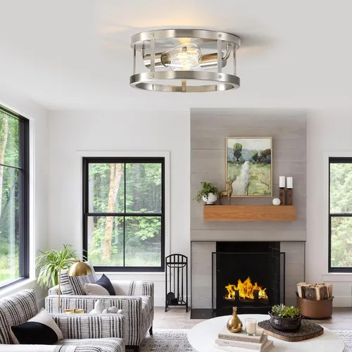 Miniatura 3 de Lámpara de techo con 2 luces de níquel cepillado semiempotradas, 11 pulgadas, moderna, para interiores, cocina, interiores, interiores, cocina
