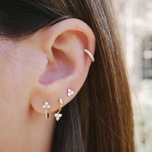 Miniatura 2 de Juego de aretes de plata de ley para mujeres y niñas, 3 pares hipoalergénicos chapados en oro blanco pequeño con circonita cúbica