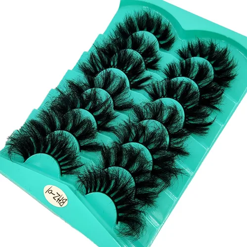 Miniatura 2 de 6 pares de pestañas postizas de ojo de gato, esponjosas pestañas de visón sintético 8D, pestañas dramáticas largas y gruesas (7 pares-BHZ01)