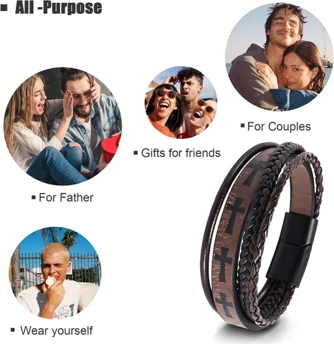 Miniatura 7 de Hamoery Men Leather Bracelet Punk Braided Rope Alloy Bracelet Bangle Wristband