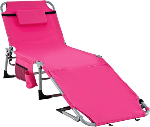 Miniatura 14 de Tangkula Sillón de playa, silla de bronceado plegable al aire libre con agujero para la cara/brazo, 2 asas de transporte, almohada, respaldo Azul