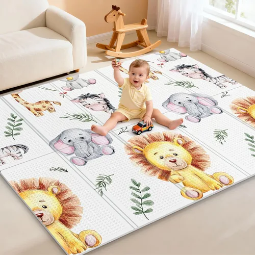 Miniatura 12 de NOONKTY Tapete de juego extra grande de 79 x 71 pulgadas para el suelo, tapete de juego de espuma plegable para bebés de 0 a 12 meses y niños, León