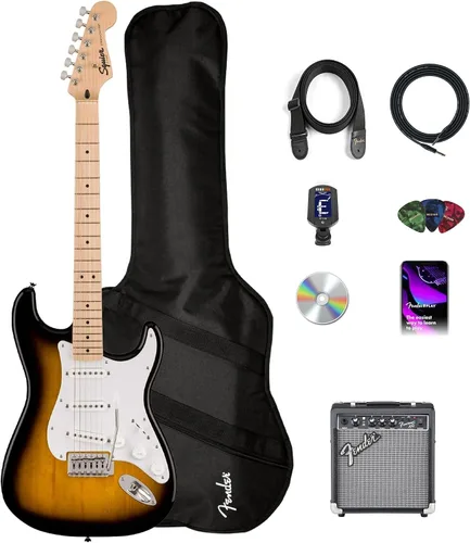 Miniatura 12 de Fender Squier Affinity Stratocaster HSS - Paquete Charcoal Frost Metallic con amplificador Frontman 10G, cable, funda, correa, púas, lecciones