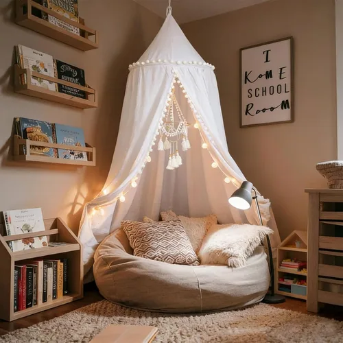 Miniatura 8 de LOAOL Toldo de cama con pompón para niños, cubierta de red para cuna, cortina para cuna, rincón de lectura, tienda de campaña colgante, guardería