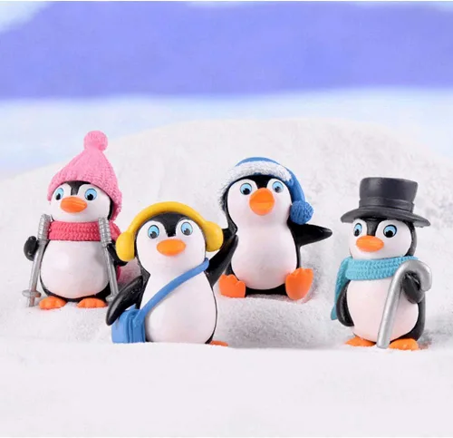 Miniatura 6 de Figuras de pingüino lindas, juego de 4 figuras de pingüino, decoración de pastel y decoración de jardín de hadas