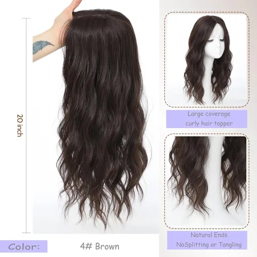 Miniatura 3 de forfeels Toppers de pelo sintético para mujer, fibra de proteína, 20 pulgadas, piezas de cabello para mujer, color marrón, resuelven mujeres