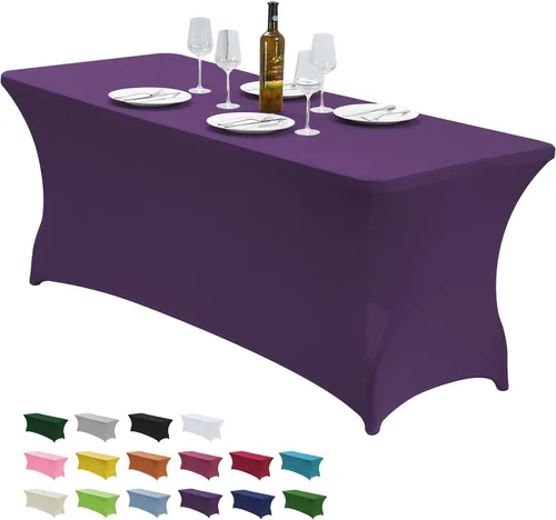 Miniatura 18 de CWK - Funda de mesa de elastano elástica impermeable de 6 pies para mesas rectangulares - Mantel elástico ajustado para mesas plegables, tela Rosa