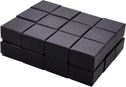 Miniatura 5 de BENECREAT Paquete de 24 cajas de joyería de cartón cuadrado de estraza para anillos, cojín de terciopelo para juego de joyas, 2.24 x 2.24 x 1.46