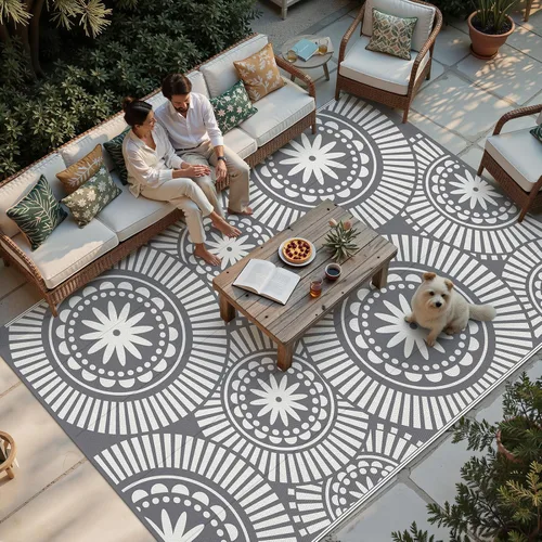 Miniatura 15 de Ileading Alfombra de Paja de Plástico para Exteriores 5x8 pies Estilo Floral Divertido Alfombras de Área Reversibles para Patio Impermeables