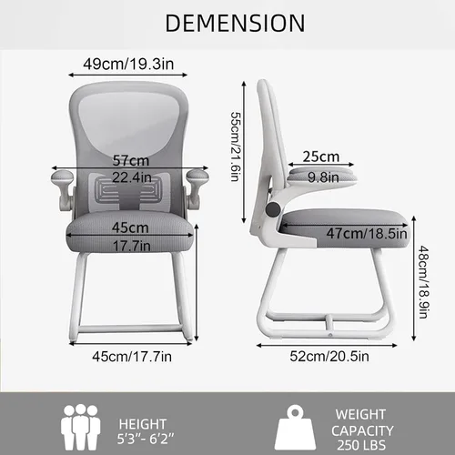 Miniatura 2 de Silla de oficina ergonómica, silla de escritorio con respaldo de malla alta con reposabrazos abatible de 90°, cómoda silla de trabajo, silla