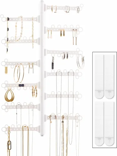Miniatura 11 de All Hung Up Organizador de joyas de pared de 6 niveles y 6 pulgadas, tiras Command incluidas para colgar fácilmente, organizador de aretes de 120