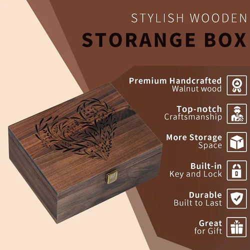 Miniatura 3 de EXISTING Caja de Memoria para Recuerdos, Caja de Recuerdos de Madera de Corazón Floral Cortada con Láser, Caja Grande de Almacenamiento de Madera