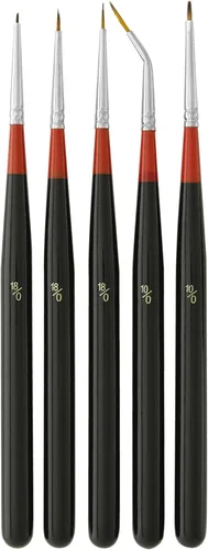 U.S. Art Supply Juego de pinceles Taklon de 5 piezas en miniatura con detalles finos y mango de madera para arte y belleza
