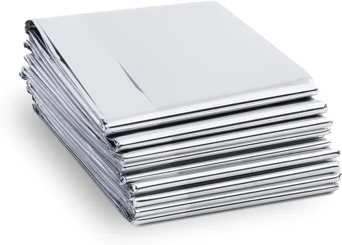 Miniatura 7 de Swiss Safe Mantas térmicas de Mylar de emergencia XL + manta espacial adicional, compacta y aislada para clima frío, diseñada para la NASA, Plata XL