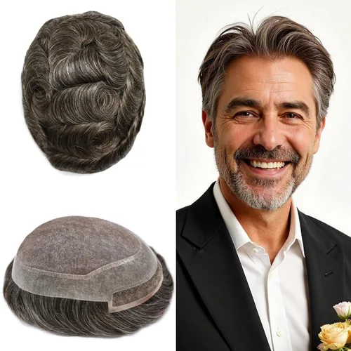 Miniatura 17 de LYRICAL HAIR Sistema de pieza de pelo tipo tupé para hombre, pieza de cabello de poliuretano alrededor de la unidad de cabello para hombres, 5 x 7