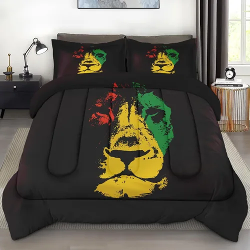 Pamnest Juego de edredón tamaño individual, León amarillo africano, suave, 2 piezas de ropa de cama para niños y adultos, juego de edredón Rasta