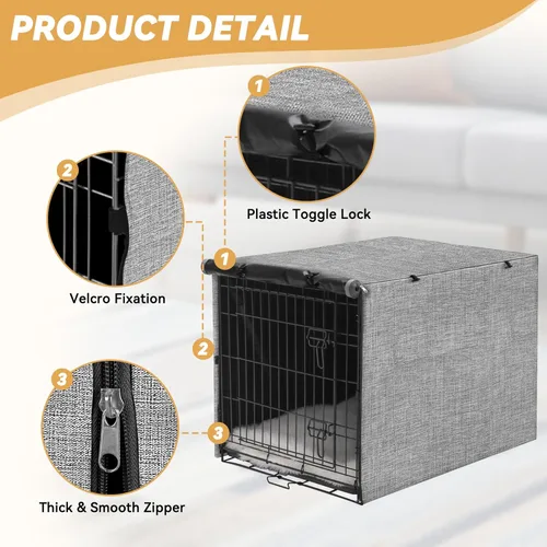 Miniatura 2 de Cubierta para jaula de perro - Cubierta impermeable para perrera de doble puerta, cubierta protectora de jaula de poliéster 600D duradera para jaula