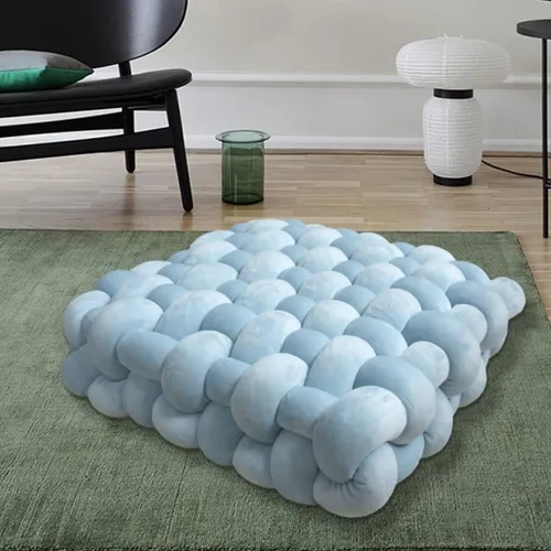Miniatura 11 de Almohada decorativa cuadrada con nudo de 13 pulgadas, almohada anudada de terciopelo negro, almohada de piso de 8 bolas para sala de estar, ventana