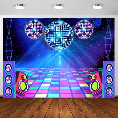 Miniatura 8 de Telón de fondo de discoteca de 5 x 3 pies, retro, brillante, para fiesta de los años 70, 80, 90, escenario, escenario, danza, decoración de fiesta