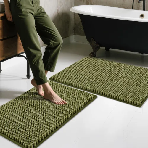 Miniatura 37 de BSICPRO Juego de alfombras de baño 2 piezas - Tapetes de baño de chenilla antideslizantes - Gruesa y suave alfombra absorbente de salvia para baño