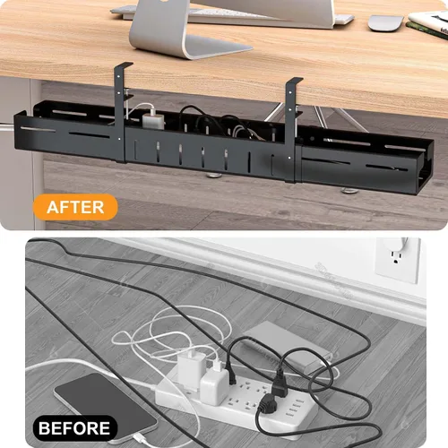 Miniatura 6 de REALINN Bandeja de organización de cables para debajo del escritorio, color negro, expandible de 25.27 a 38.66 pulgadas, resistente cable