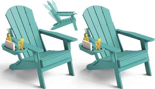 Miniatura 12 de NAVINE Juego de 4 sillas Adirondack ajustables con soporte para tazas, sillas para hoguera de polietileno de alta densidad para todo tipo de clima