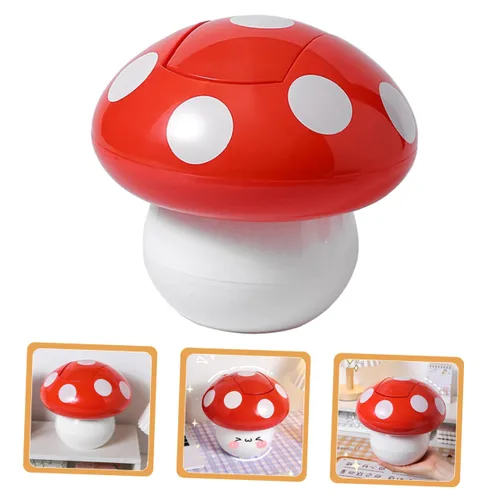 Miniatura 6 de Cubo de basura de escritorio con forma de hongo con tapa, pequeño contenedor de basura decorativo de 7.51 pulgadas, cubo de basura compacto de mesa