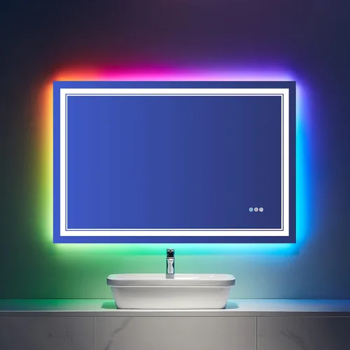Miniatura 28 de Espejo de baño LED de 72 x 36 pulgadas, retroiluminado y frontal iluminado, espejo de tocador grande iluminado con luces, antiniebla, regulable