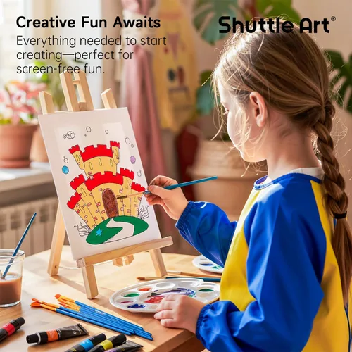 Miniatura 2 de Juego de 48 pinturas acrílicas para niños, Shuttle Art 30 colores de pintura acrílica con caballete de madera, lienzo, bloc de pintura, pinceles