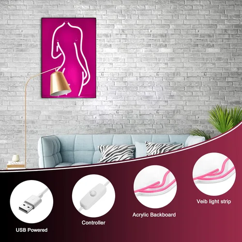 Miniatura 6 de Letreros de neón de espalda de dama, luces LED nocturnas, letrero decorativo USB conectado, recámara, cueva de hombre, habitación, bar, pub, tienda