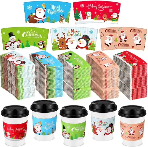 Miniatura 16 de Remerry Paquete de 125 fundas de papel desechables para tazas de café de invierno, Navidad, Papá Noel, té, chocolate caliente, cacao, para tazas